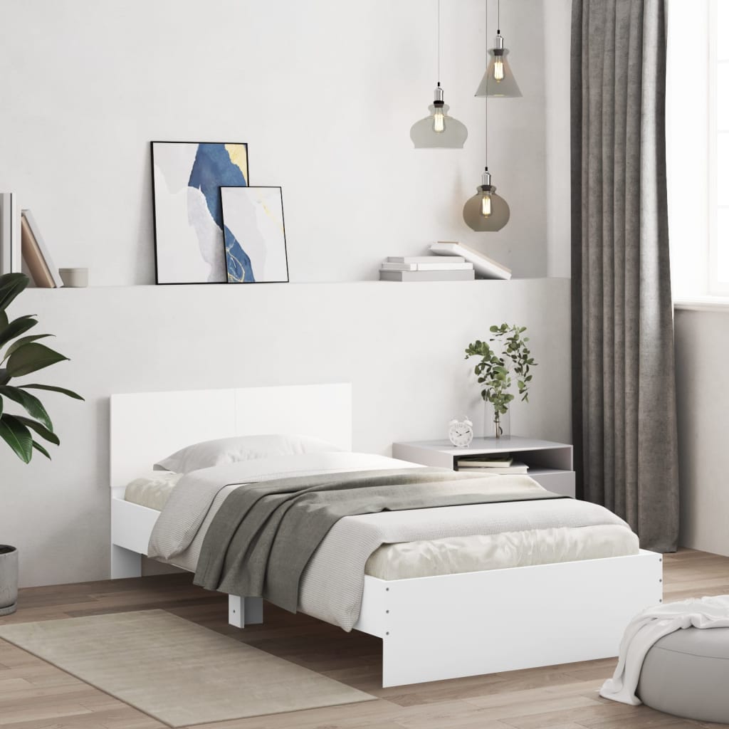 Rám Postele S Čelem Bílý 100 X 200 Cm Kompozitní Dřevo