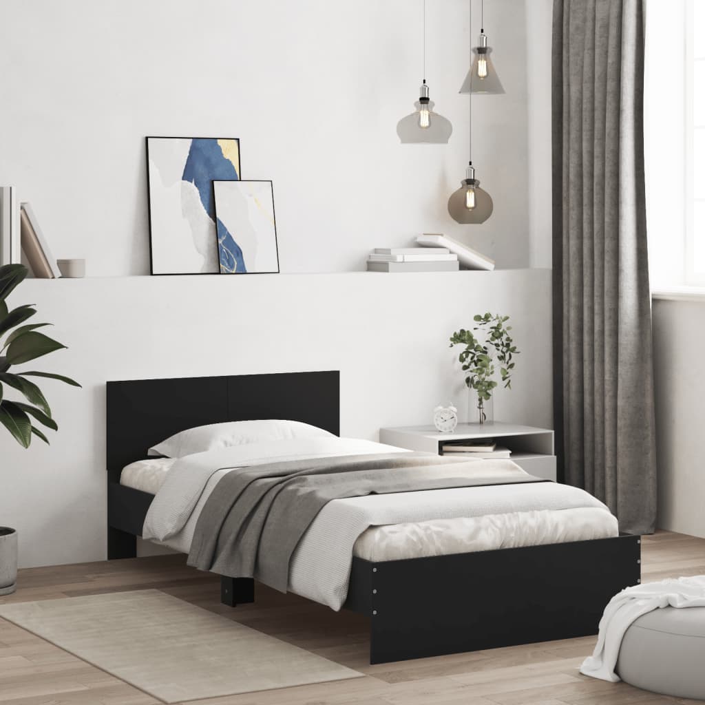 Rám Postele S Čelem Černý 100 X 200 Cm Kompozitní Dřevo