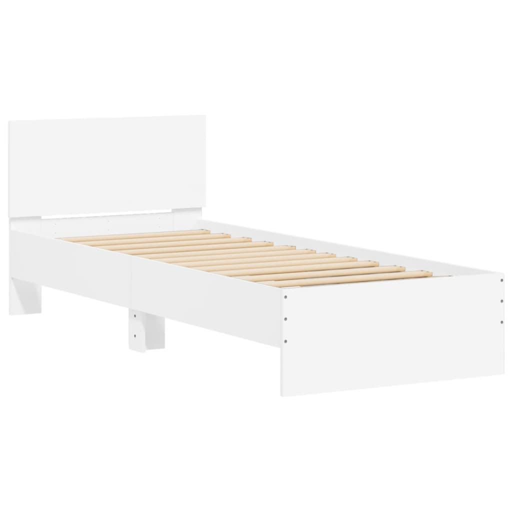 Rám Postele S Čelem Bílý 90 X 200 Cm Kompozitní Dřevo