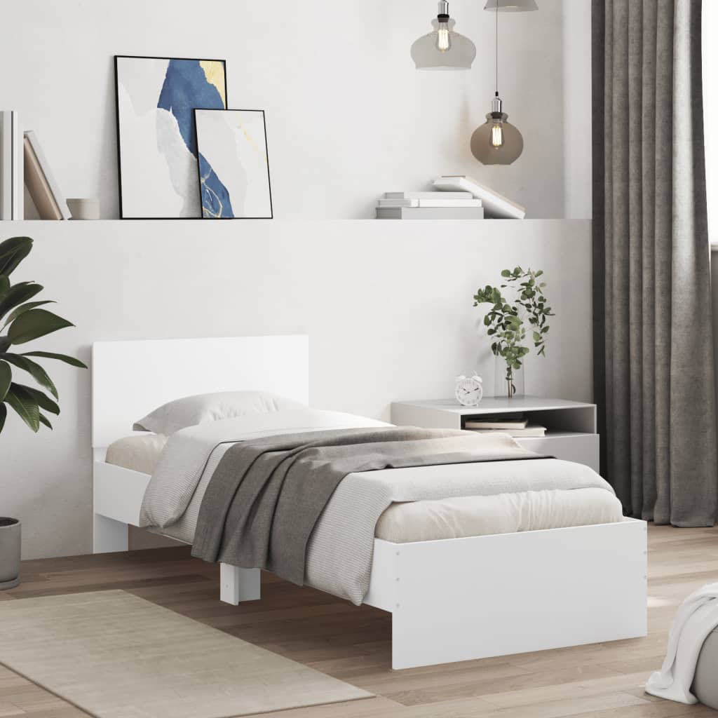 Rám Postele S Čelem Bílý 90 X 200 Cm Kompozitní Dřevo