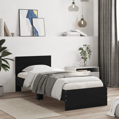 Rám Postele S Čelem Černý 90 X 200 Cm Kompozitní Dřevo