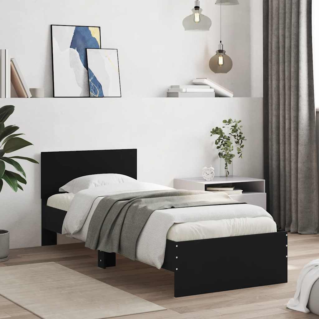 Rám Postele S Čelem Černý 75 X 190 Cm Kompozitní Dřevo