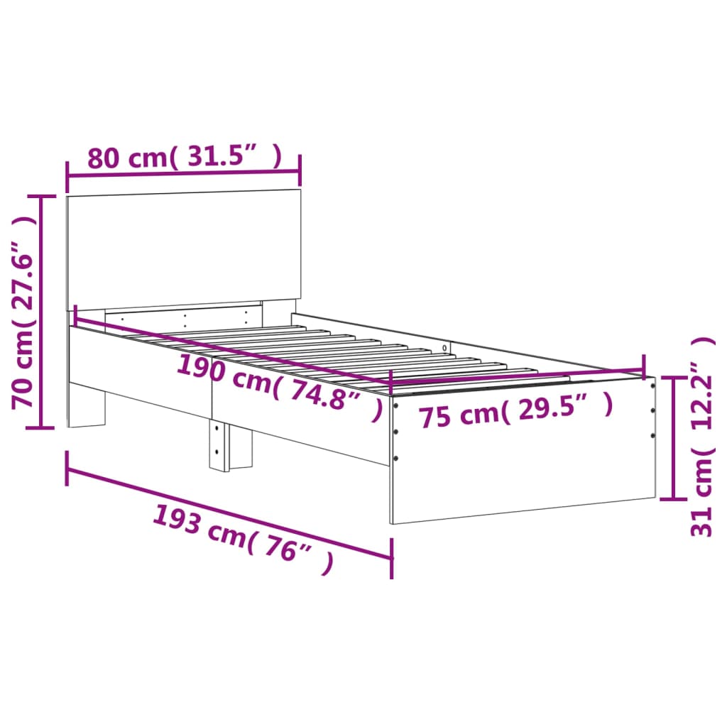 Rám Postele S Čelem Betonově Šedý 75 X 190 Cm Kompozitní Dřevo