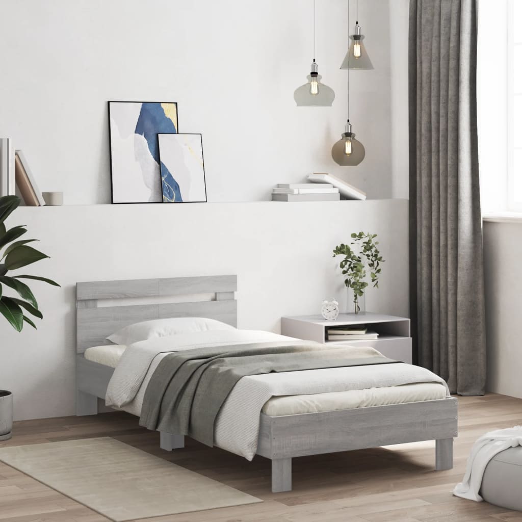 Rám Postele S Čelem A Led Osvětlením Šedý Sonoma 100 X 200 Cm