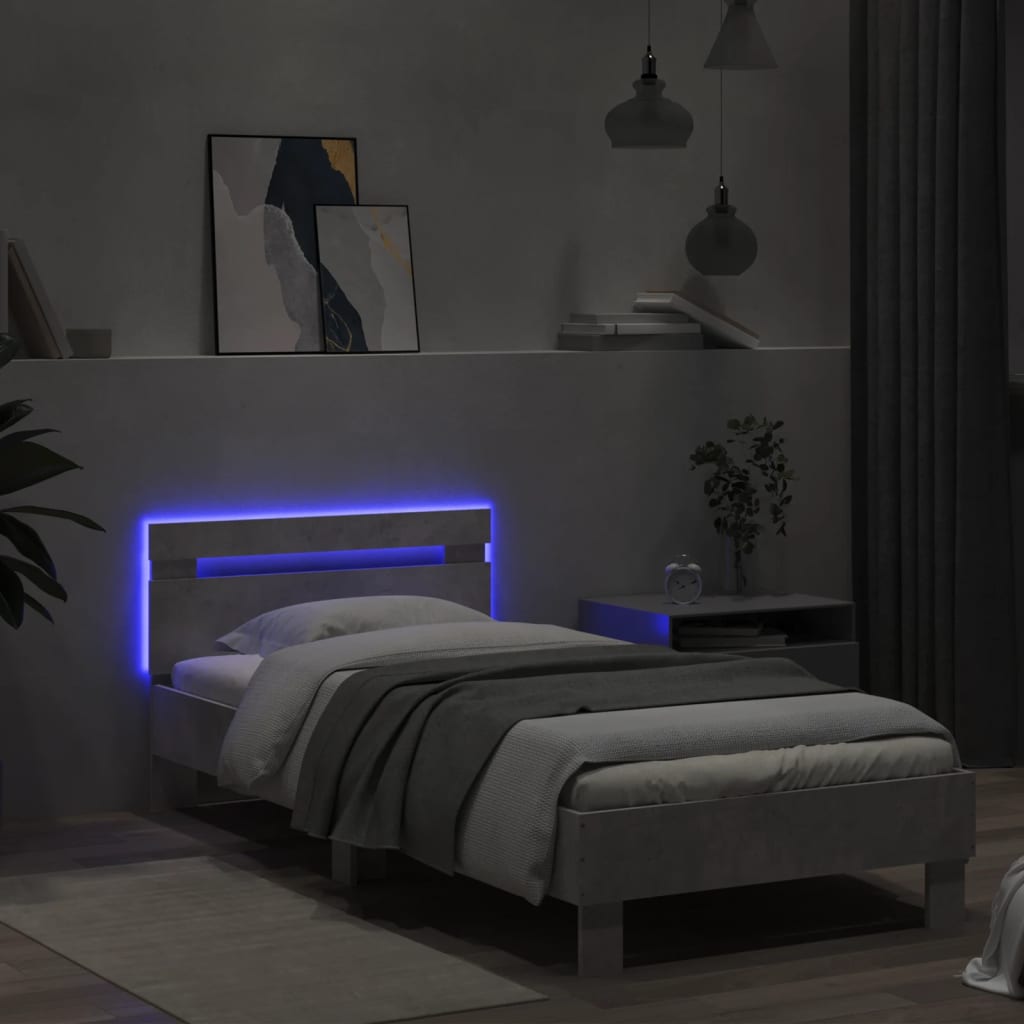Rám Postele S Čelem A Led Osvětlením Betonově Šedý 90 X 200 Cm