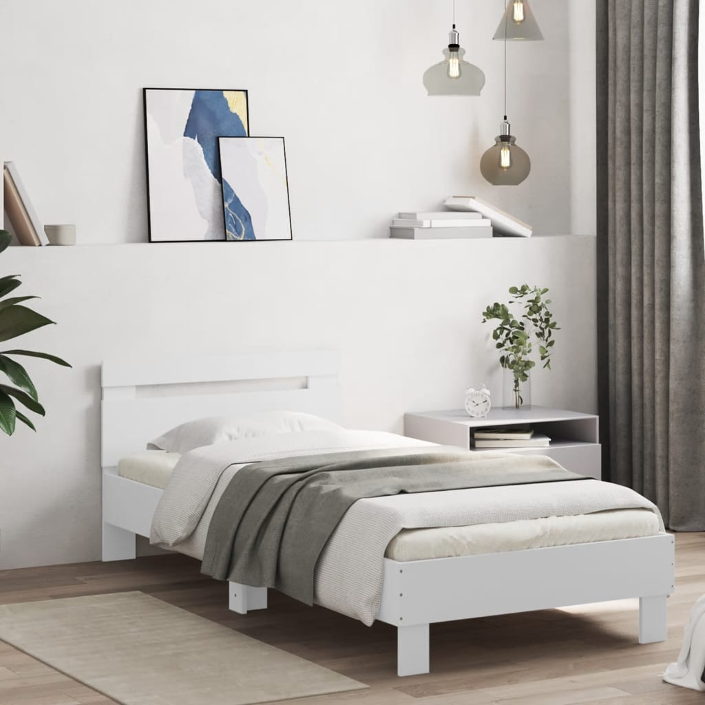 Rám Postele S Čelem A Led Osvětlením Bílý 90 X 190 Cm
