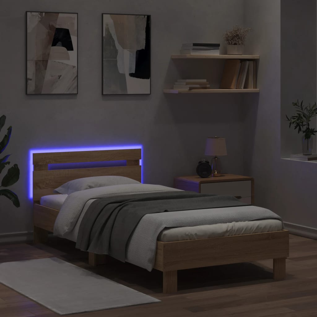 Rám Postele S Čelem A Led Osvětlením Dub Sonoma 90 X 190 Cm