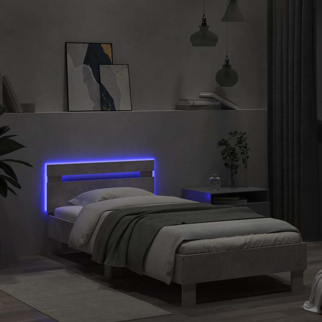 Rám Postele S Čelem A Led Osvětlením Betonově Šedý 90 X 190 Cm