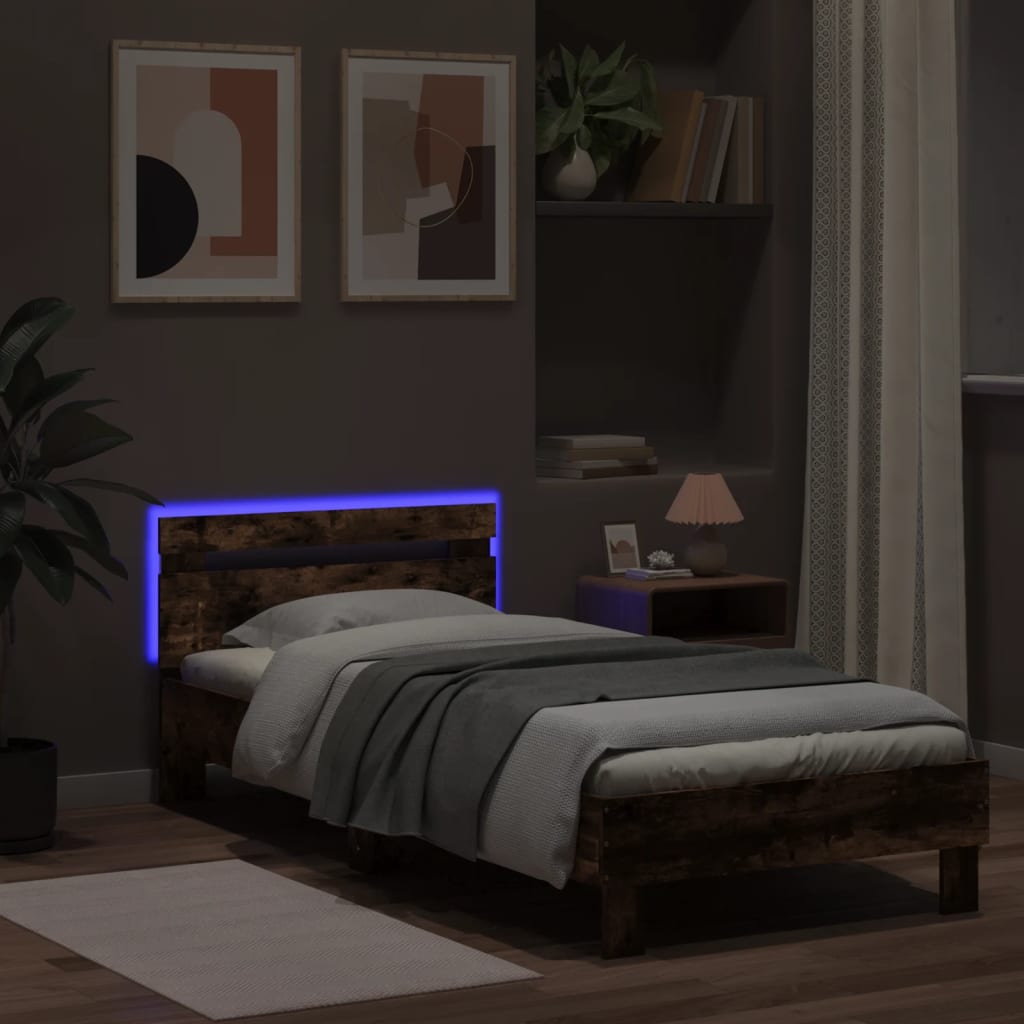 Rám Postele S Čelem A Led Osvětlením Kouřový Dub 90 X 190 Cm