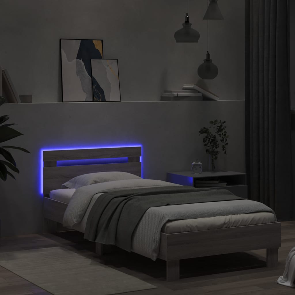 Rám Postele S Čelem A Led Osvětlením Šedý Sonoma 90 X 190 Cm