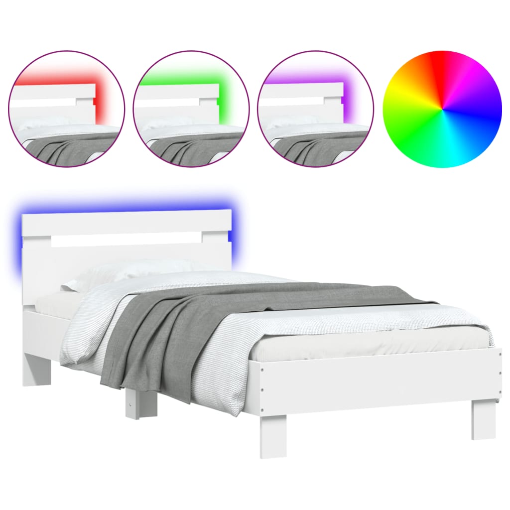 Rám Postele S Čelem A Led Osvětlením Bílý 75 X 190 Cm