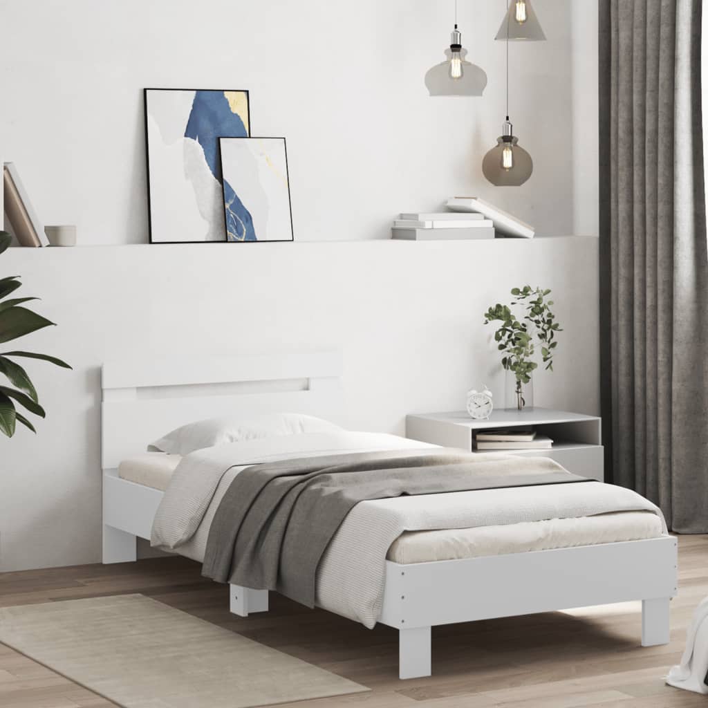 Rám Postele S Čelem A Led Osvětlením Bílý 75 X 190 Cm