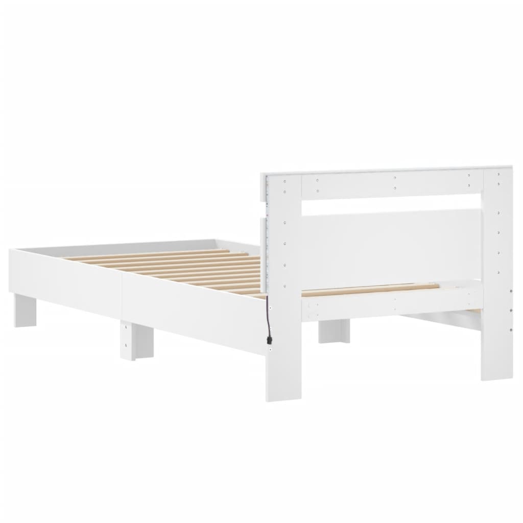 Rám Postele S Čelem A Led Osvětlením Bílý 75 X 190 Cm