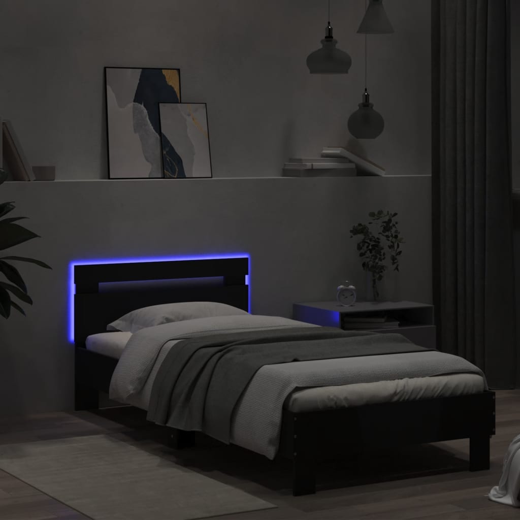 Rám Postele S Čelem A Led Osvětlením Černý 75 X 190 Cm