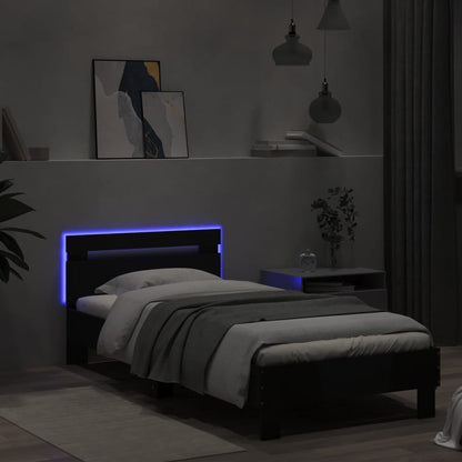 Rám Postele S Čelem A Led Osvětlením Černý 75 X 190 Cm