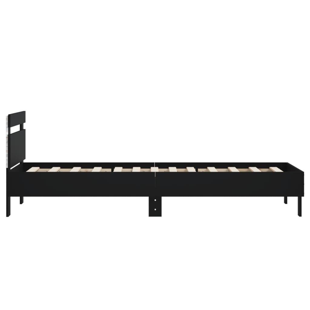 Rám Postele S Čelem A Led Osvětlením Černý 75 X 190 Cm
