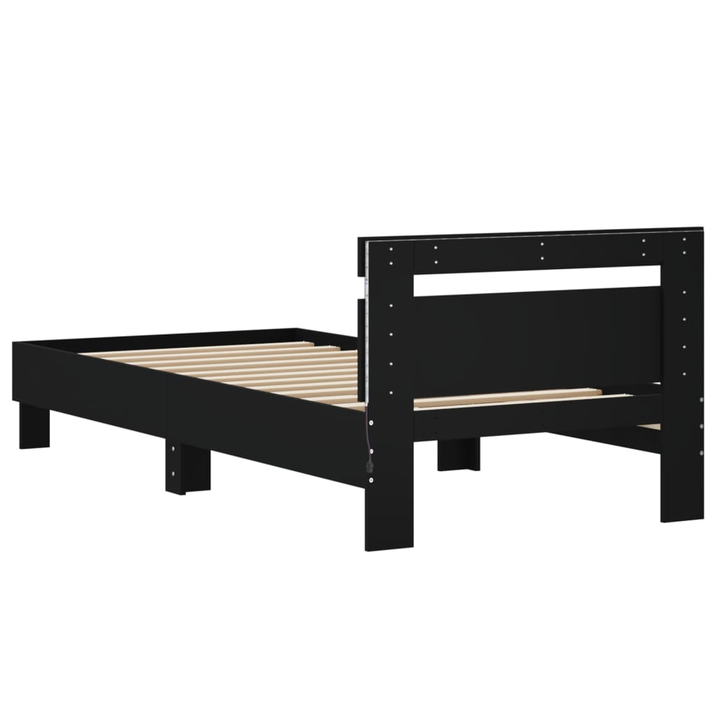Rám Postele S Čelem A Led Osvětlením Černý 75 X 190 Cm
