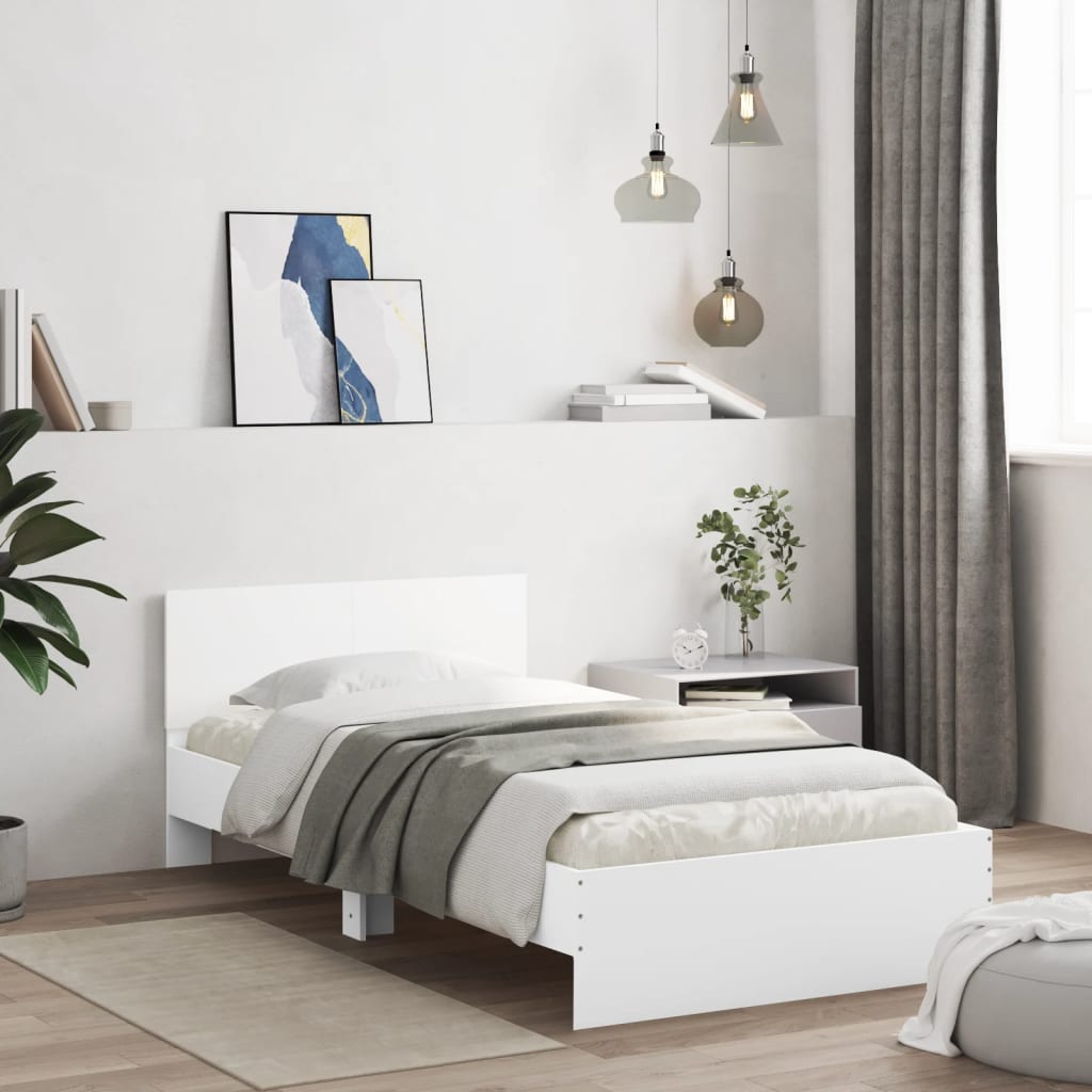 Rám Postele S Čelem A Led Osvětlením Bílý 100 X 200 Cm