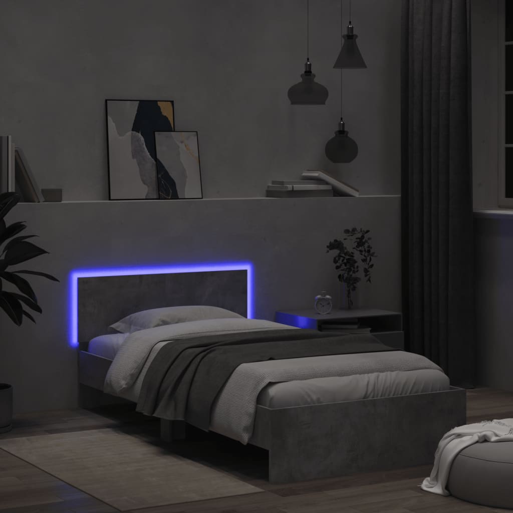 Rám Postele S Čelem A Led Osvětlením Betonově Šedý 100 X 200 Cm