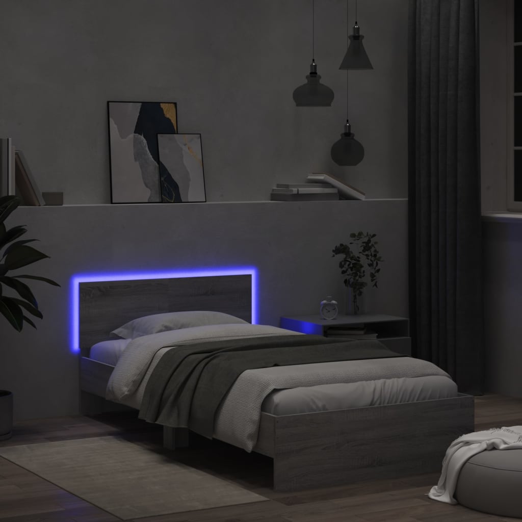 Rám Postele S Čelem A Led Osvětlením Šedý Sonoma 100 X 200 Cm