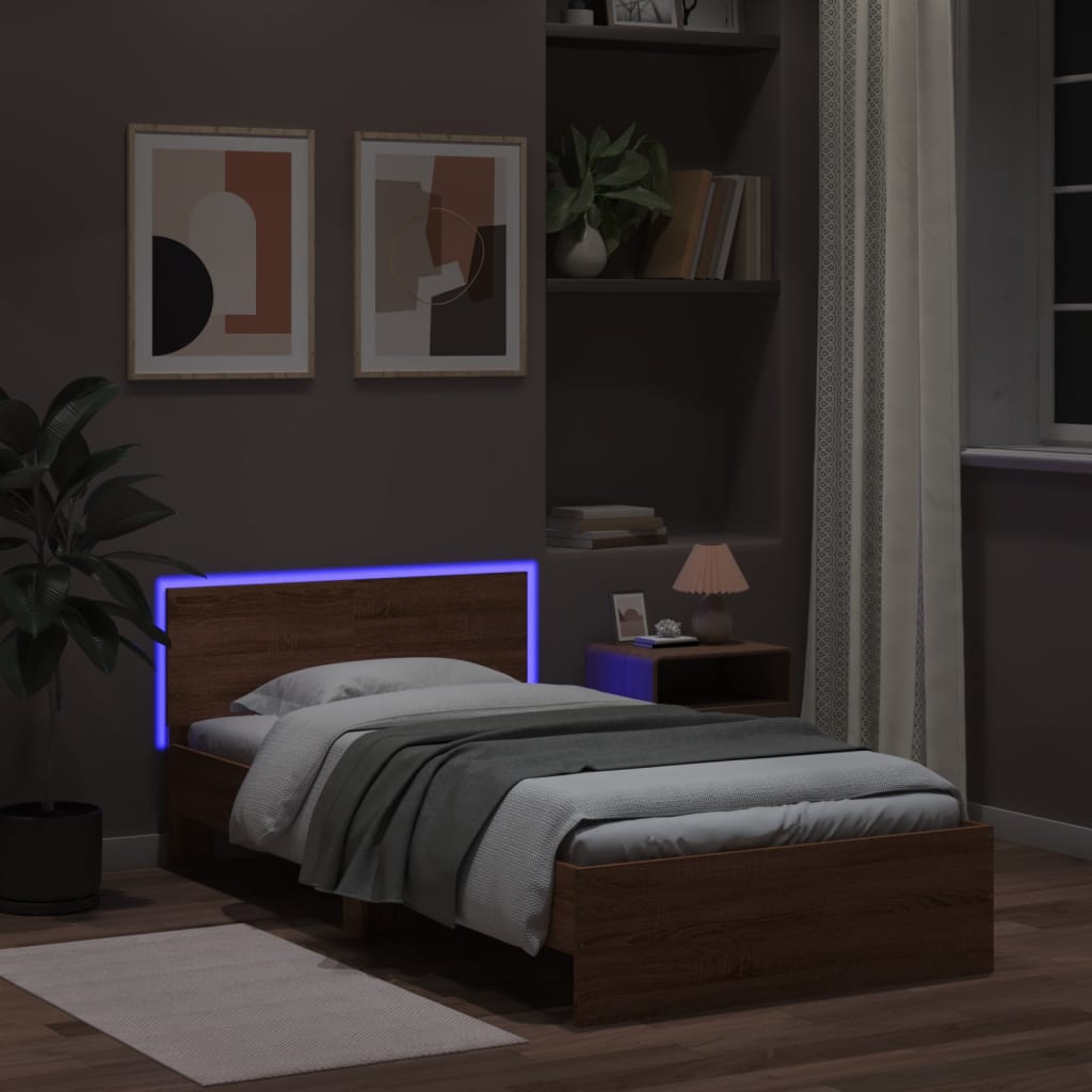 Rám Postele S Čelem A Led Osvětlením Hnědý Dub 100 X 200 Cm