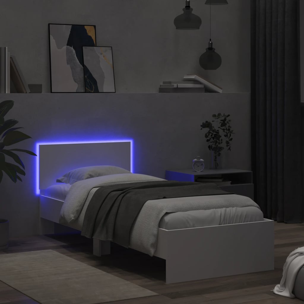 Rám Postele S Čelem A Led Osvětlením Bílý 90 X 200 Cm