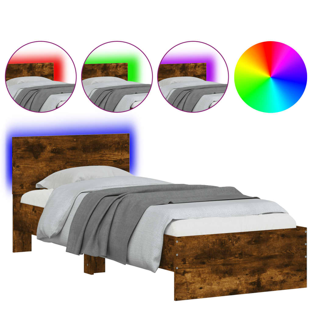 Rám Postele S Čelem A Led Osvětlením Kouřový Dub 90 X 200 Cm