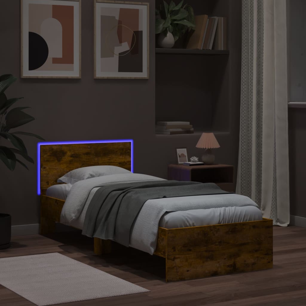 Rám Postele S Čelem A Led Osvětlením Kouřový Dub 90 X 200 Cm