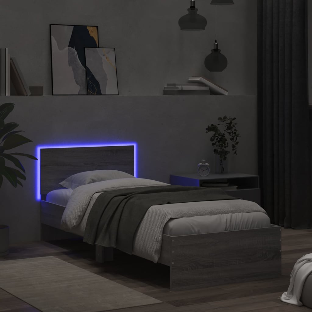 Rám Postele S Čelem A Led Osvětlením Šedý Sonoma 90 X 200 Cm