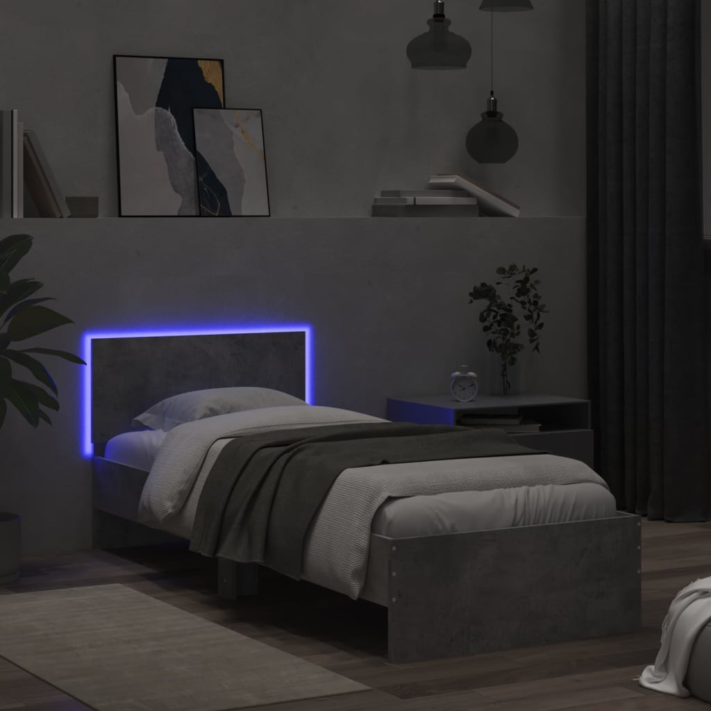 Rám Postele S Čelem A Led Osvětlením Betonově Šedý 90 X 190 Cm