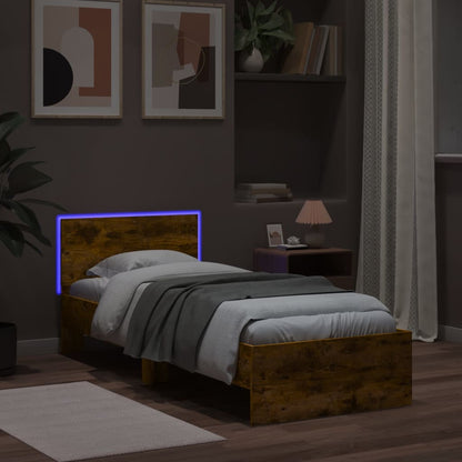 Rám Postele S Čelem A Led Osvětlením Kouřový Dub 90 X 190 Cm