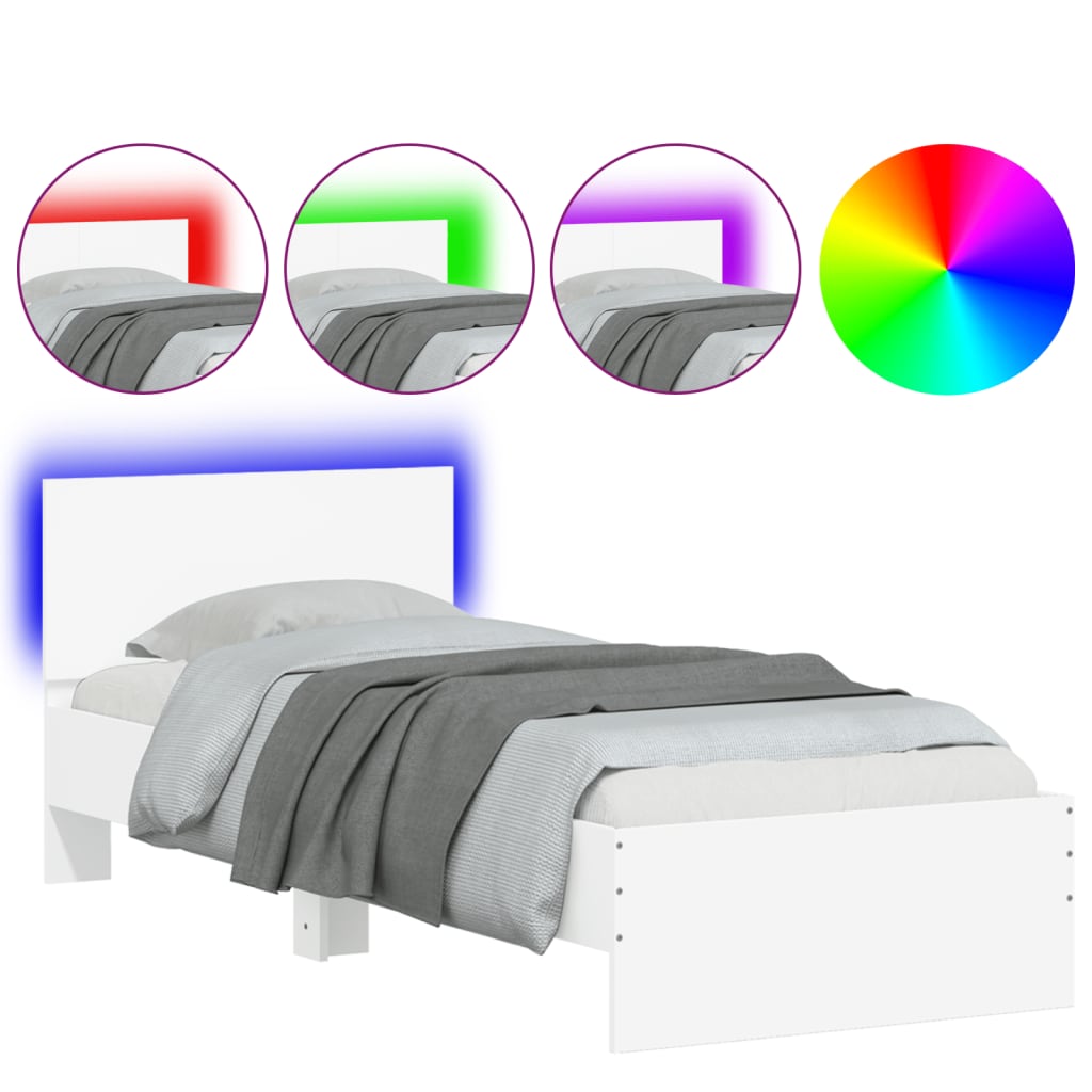 Rám Postele S Čelem A Led Osvětlením Bílý 75 X 190 Cm
