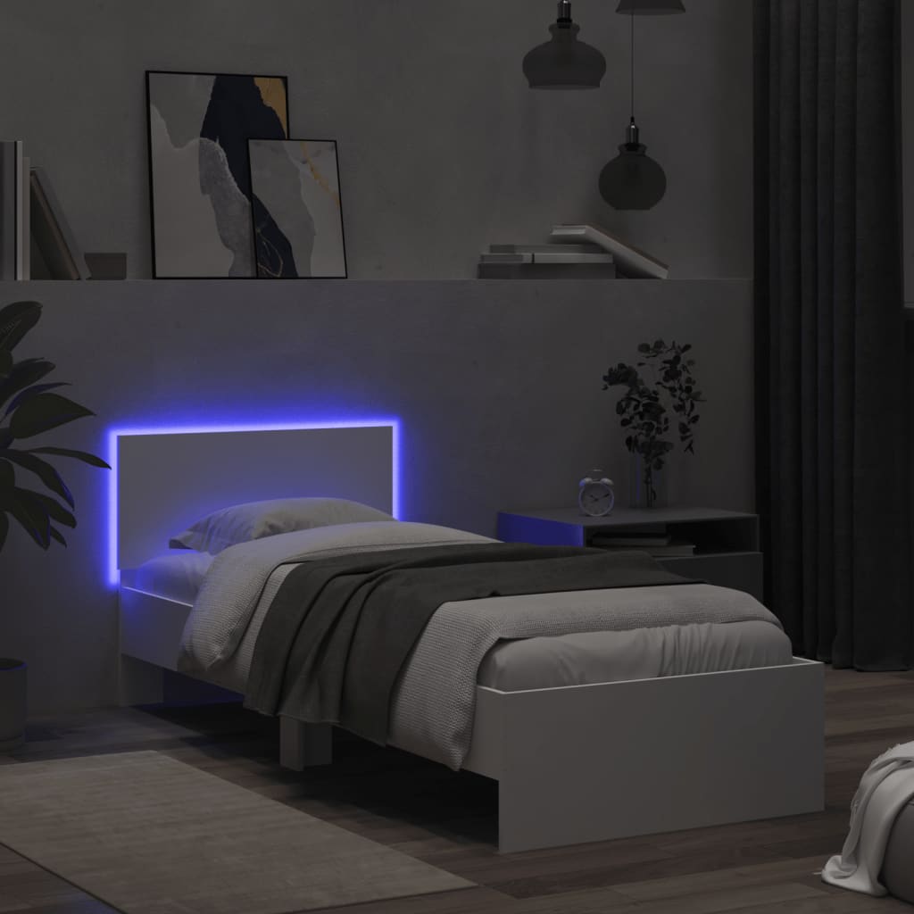 Rám Postele S Čelem A Led Osvětlením Bílý 75 X 190 Cm