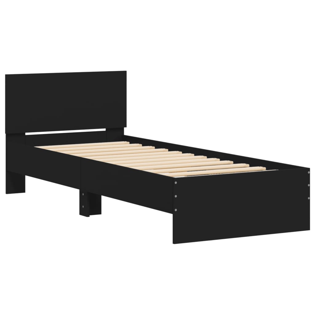 Rám Postele S Čelem A Led Osvětlením Černý 75 X 190 Cm