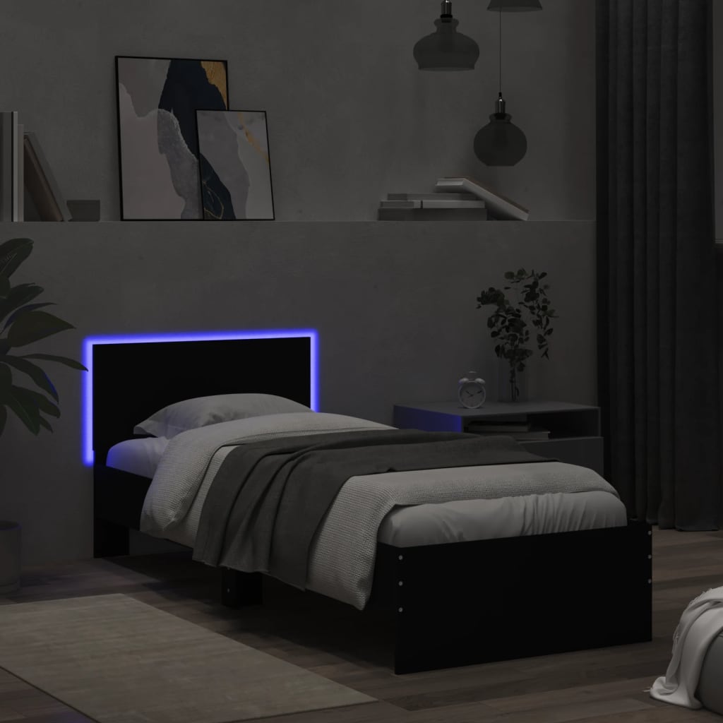 Rám Postele S Čelem A Led Osvětlením Černý 75 X 190 Cm