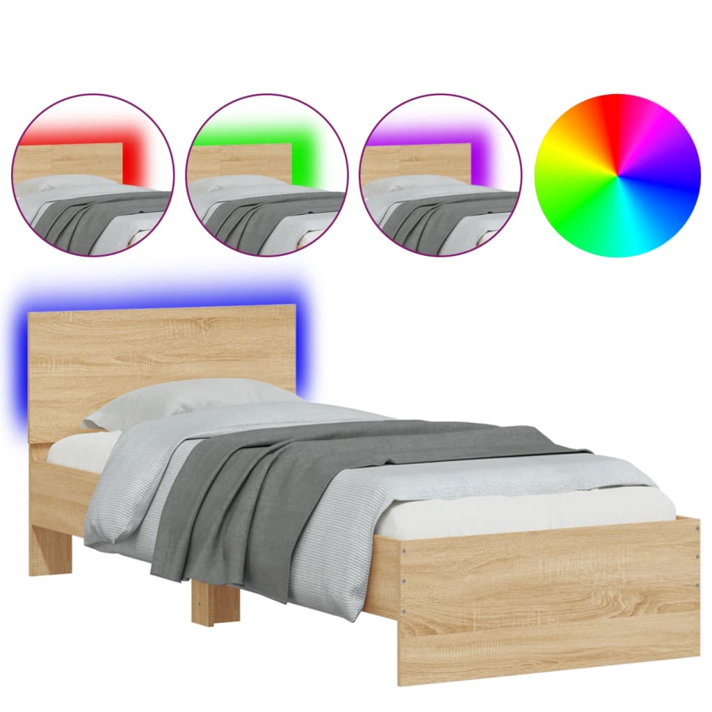 Rám Postele S Čelem A Led Osvětlením Dub Sonoma