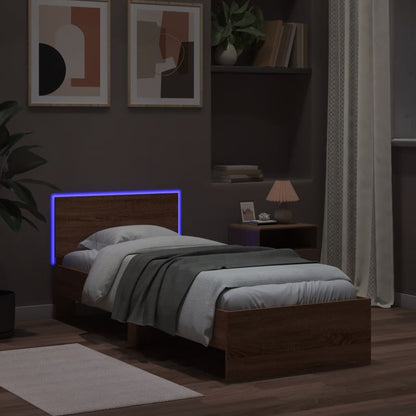 Rám Postele S Čelem A Led Osvětlením Hnědý Dub 75 X 190 Cm