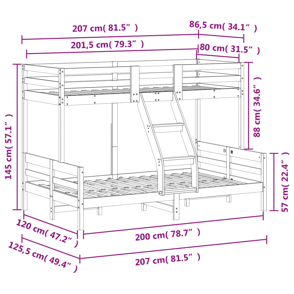 Patrová Postel 80 X 200/120 X 200 Cm Masivní Borové Dřevo