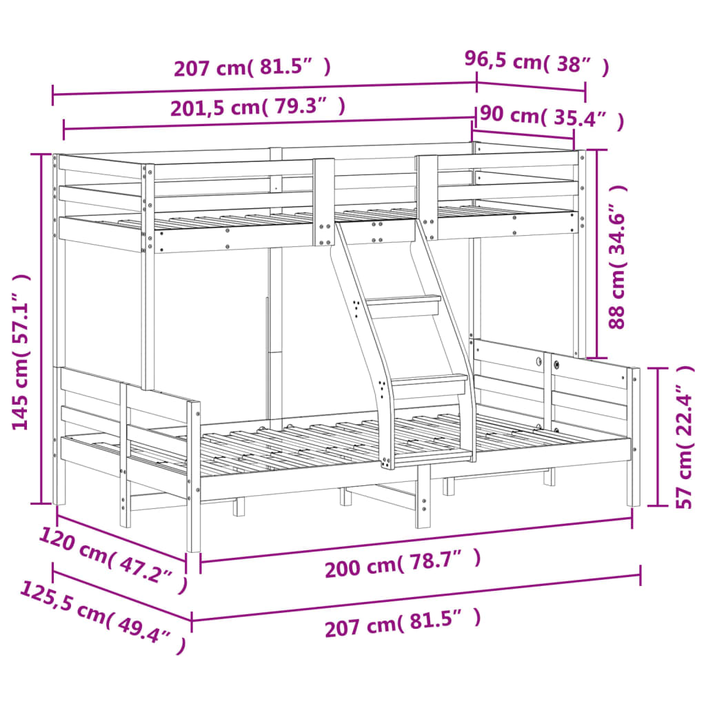 Patrová Postel 90 X 200/120 X 200 Cm Masivní Borové Dřevo