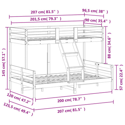 Patrová Postel 90 X 200/120 X 200 Cm Masivní Borové Dřevo