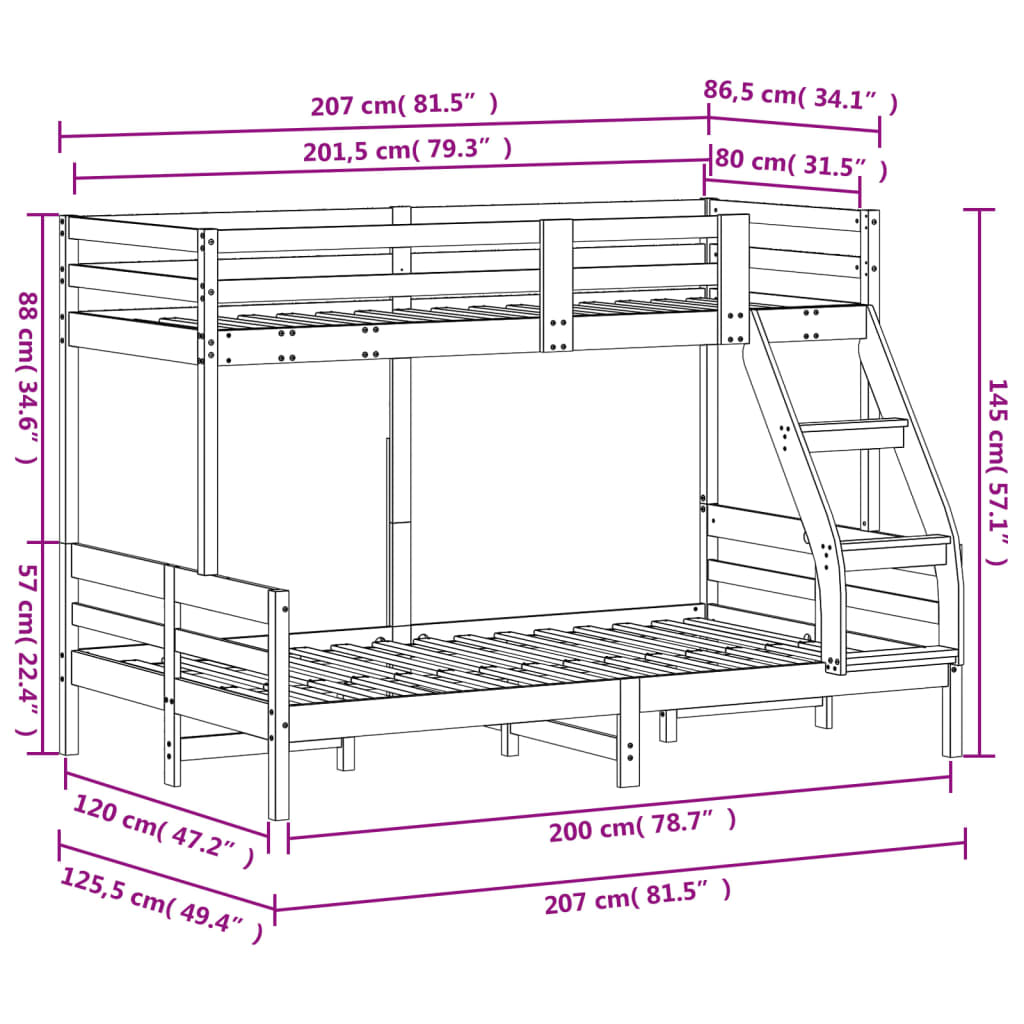 Patrová Postel 80 X 200/120 X 200 Cm Masivní Borové Dřevo