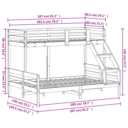 Patrová Postel 80 X 200/140 X 200 Cm Masivní Borové Dřevo