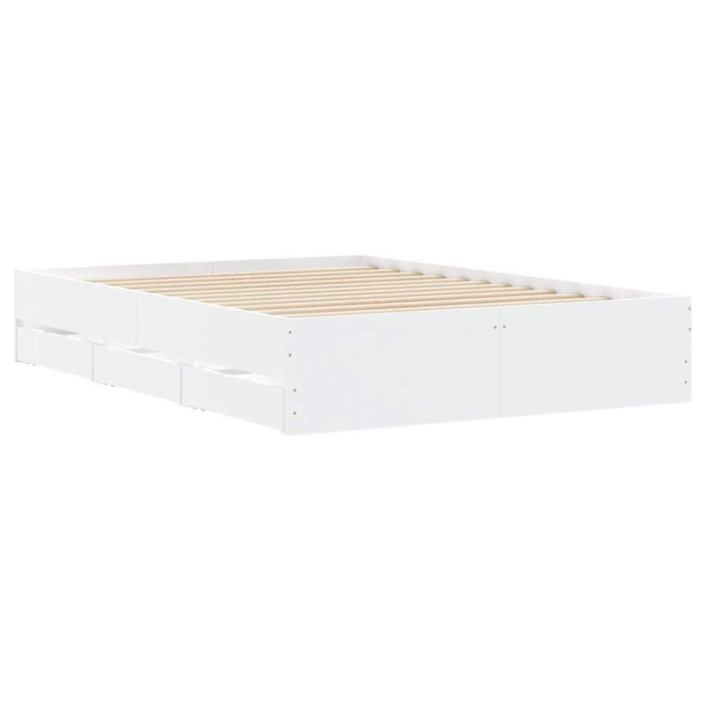 Rám Postele Se Zásuvkami Bílý 120 X 200 Cm Kompozitní Dřevo