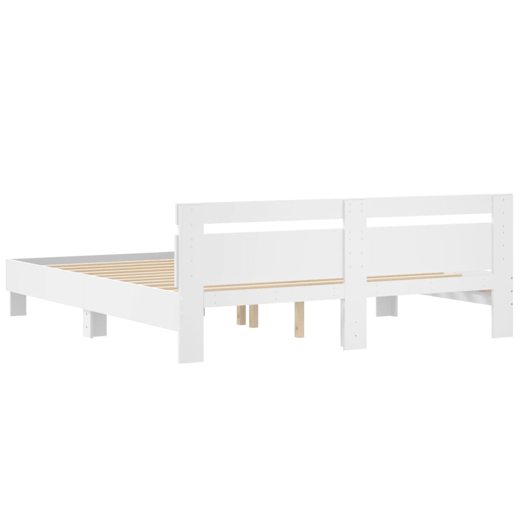 Rám Postele S Čelem Bílý 200 X 200 Cm Kompozitní Dřevo
