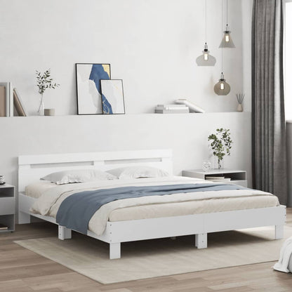 Rám Postele S Čelem Bílý 200 X 200 Cm Kompozitní Dřevo