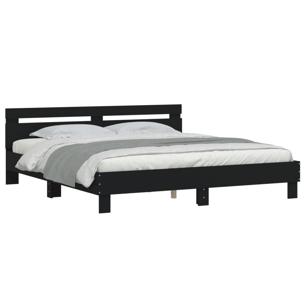Rám Postele S Čelem Černý 200 X 200 Cm Kompozitní Dřevo