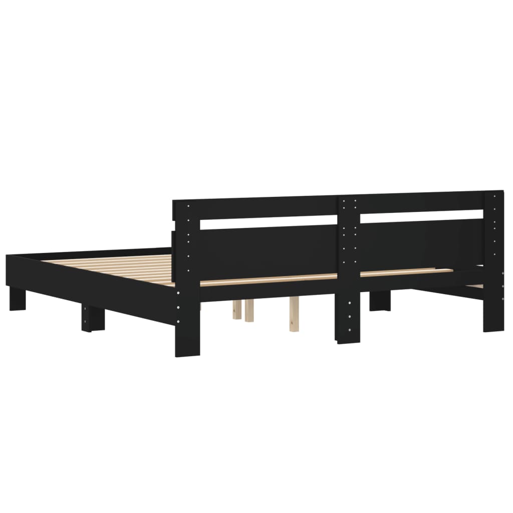 Rám Postele S Čelem Černý 200 X 200 Cm Kompozitní Dřevo