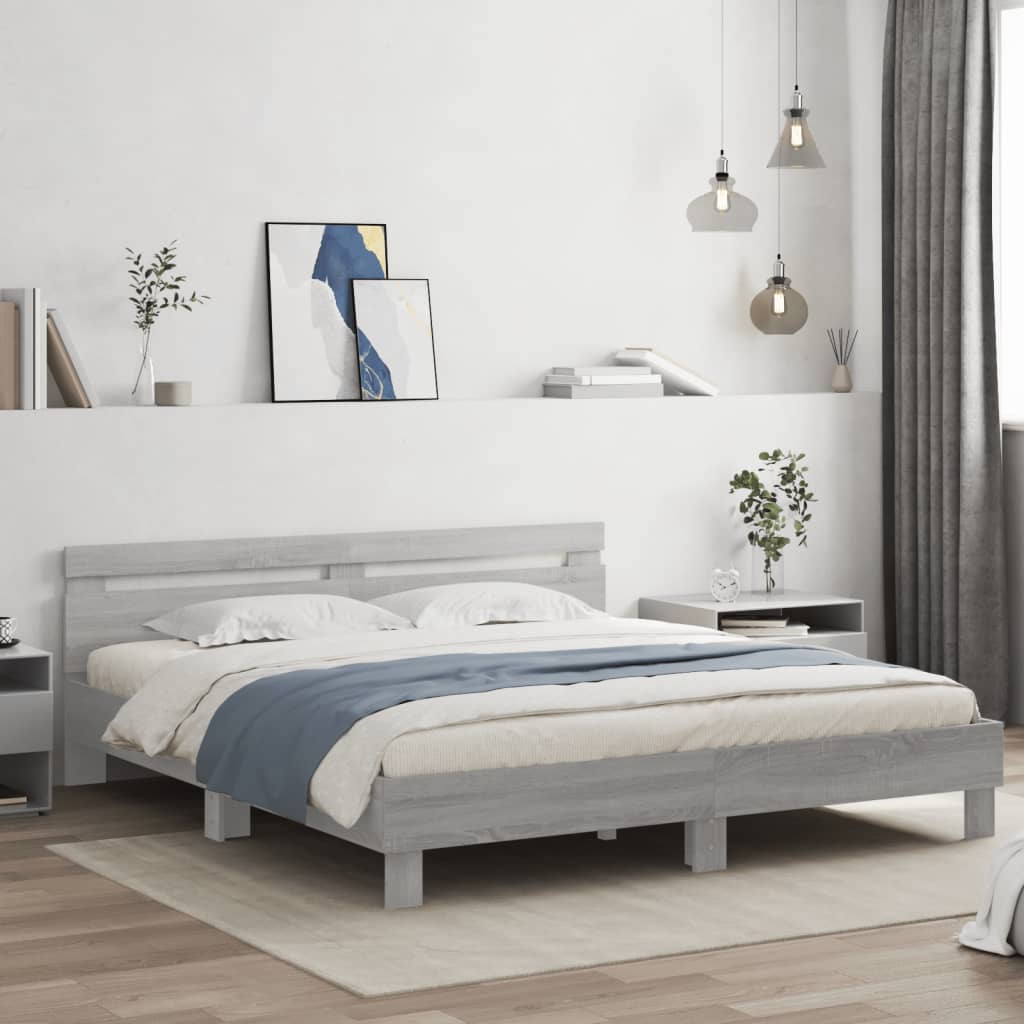 Rám Postele S Čelem Šedý Sonoma 200 X 200 Cm Kompozitní Dřevo