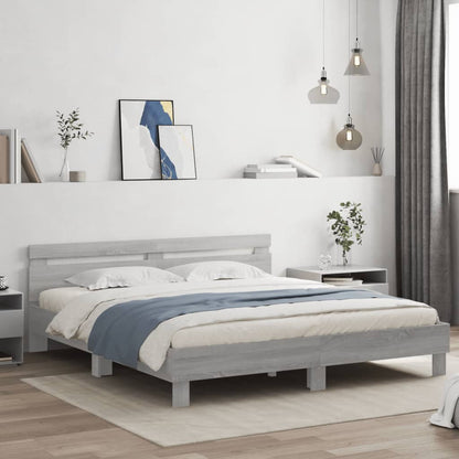 Rám Postele S Čelem Šedý Sonoma 200 X 200 Cm Kompozitní Dřevo