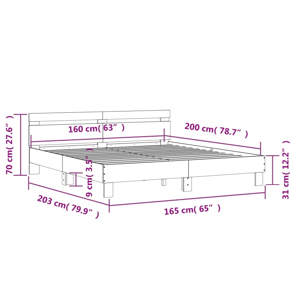 Rám Postele S Čelem Betonově Šedý 160 X 200 Cm Kompozitní Dřevo